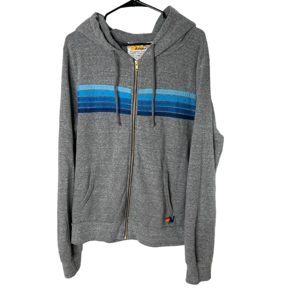 Aviator Nation Tops - NWOT Aviator Nation 5 Stripe Hoodie in Heather Grey / Blue, Size XL